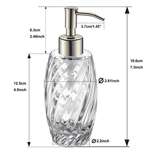 Delle Rosa Countertop Glass Soap Dispenser Brushed Nickel Clear Glass Bottle Dispenser for Kitchen, Bathroom Essential Oils, Lotions, Liquid Soaps