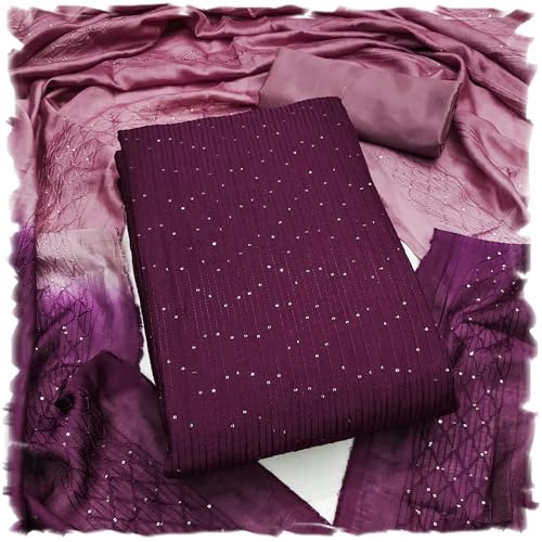Image of Pandadi Saree Women's Soft Chanderi Embroidery Work Unstitched Salwar Suit Dress Material