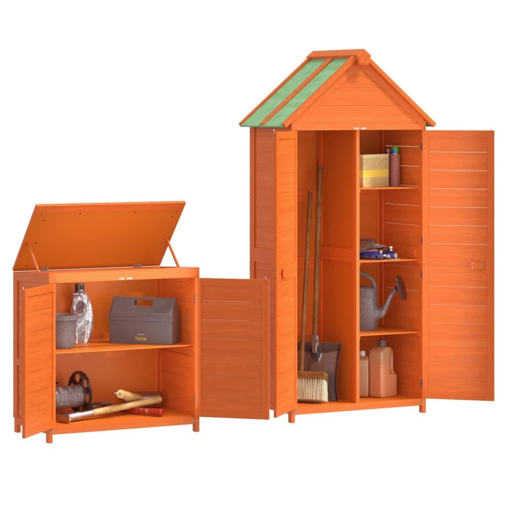 Lot de 2 abris de jardin en pin massif marron