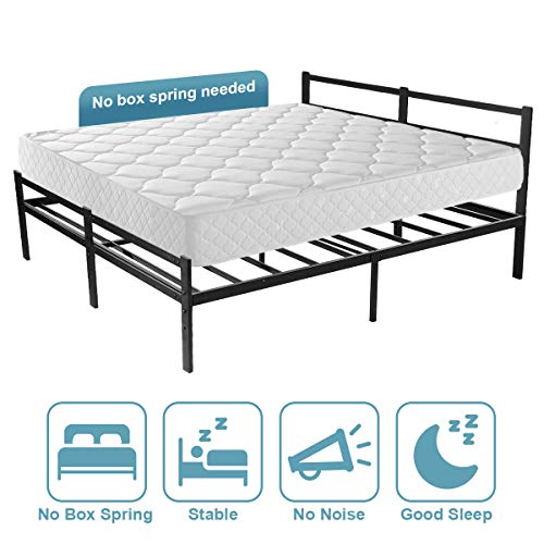 KINGSO Queen Bed Frames with Headboard, 14 Inch Metal Platform Bed Frame with Storage, Heavy Duty Steel Slat and Anti-Slip Support, Easy Quick Lock Assembly, No Box Spring Needed - Queen - Thumbnail 4