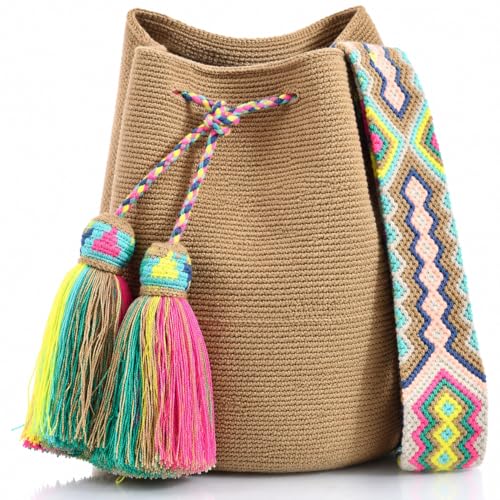 Image of WYOU Designer Wayuu Hand-Crochet Woven Summer Beach Bag for Everyday, Travel-Large Beachy Purse, Colorful Purses for Women