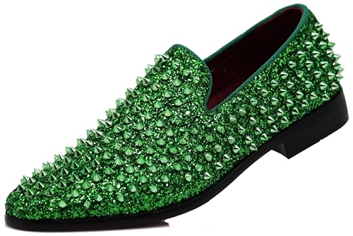 Image of SPK70 Men's Vintage Spike Dress Loafers Slip On Fashion Shoes Classic Tuxedo Dress Shoes