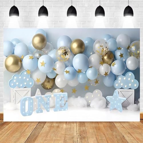 Fondo azul con globos para primer cumpleaños 7x5 ft miniatura 4