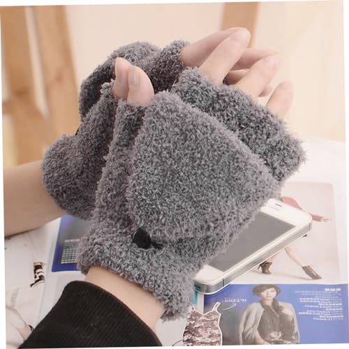 BESTYASH Half Finger Gloves for Warm Coral Mittens Touchscreen Functionality for Christmas Texting and Outdoor Activities for Boys and Girls Grey3