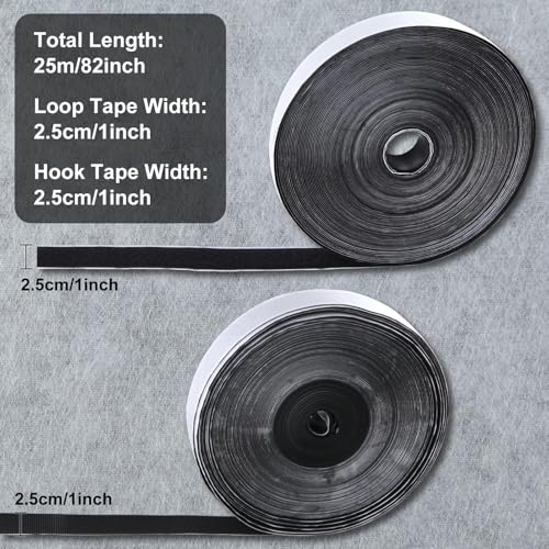 Image of 82FT x 1 Inch Hook and Loop Strips with Adhesive Rolls of Heavy Duty Self Adhesive Tape with Backing Sticky Back Tape for Home Office School and Crafting,Black
