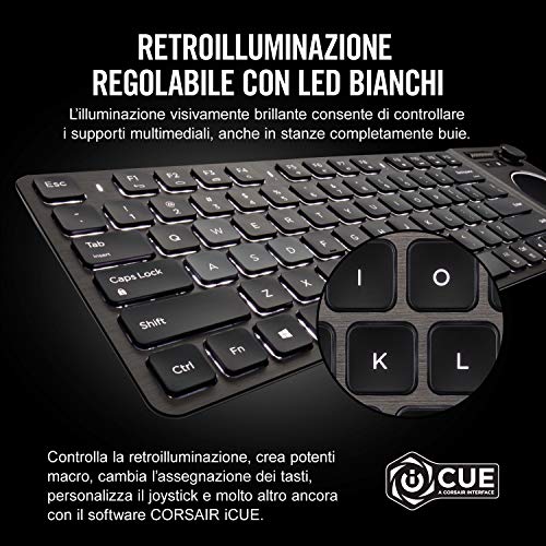 Corsair K83 Entertainment Wireless Tastiera, Retroilluminazione LED Bianca, Alluminio Design, QWERTY Layout, Nero