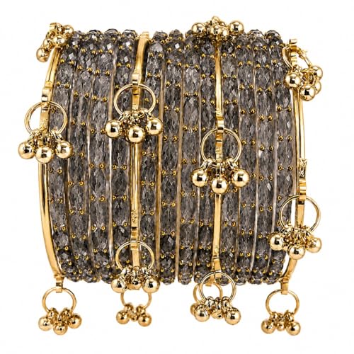 Image of Kaher Kashmiri Glass Bangle with gunghro Set for Women| Traditional, Fancy Glass Chudi Set for Festival, Wedding, and Party (Set Of 16)