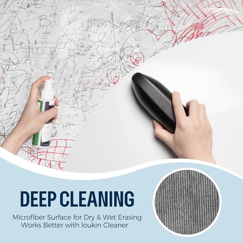 Image of loukin Double-Sided Replaceable Whiteboard Eraser with Cleaner, Black | Dual-Surface Cleaning, Replaceable Pad, Precision Erasing, Magnetic Storage Holder, AP Certified Cleaner, Dry & Wet Erasing