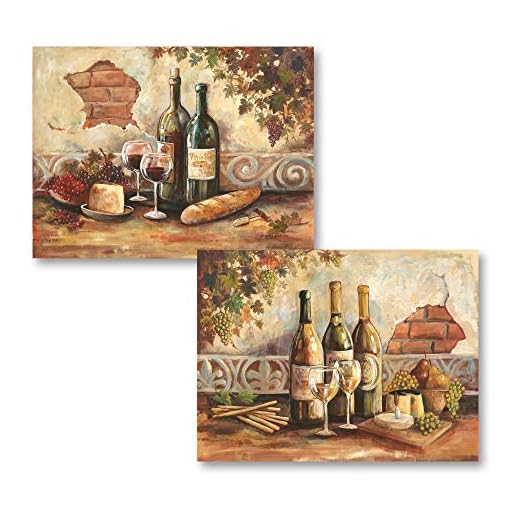 Gango Home Decor Bountiful Wine | Rustic Italian Wine Cheese Grapes Vineyard; Two 14x11in Poster Prints