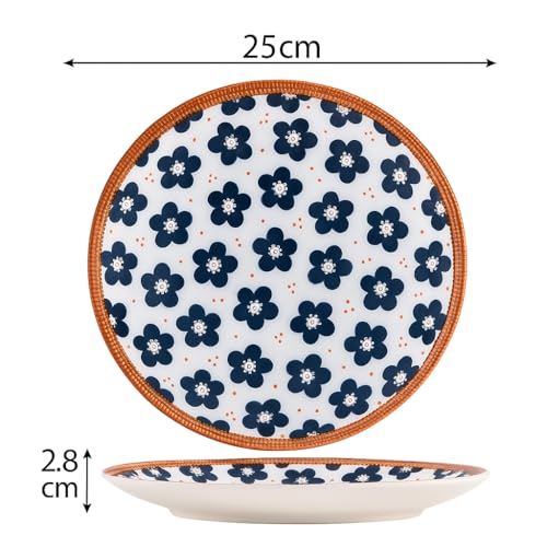 Image of YELONA Ceramic Plate Set of 4 | 8-Inch Floral Print Porcelain Dinner Plates | Japanese Style | Microwave & Dishwasher Safe | 20 CM | Lead-Free Tableware