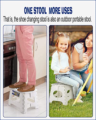 Image of ACKO 11 Inch Folding Step Stool, Non-Slip Foldable Step Stools up to 300lbs for Kids and Adults, Portable Lightweight Collapsible Stool with Handle, for Kitchen Bathroom, White