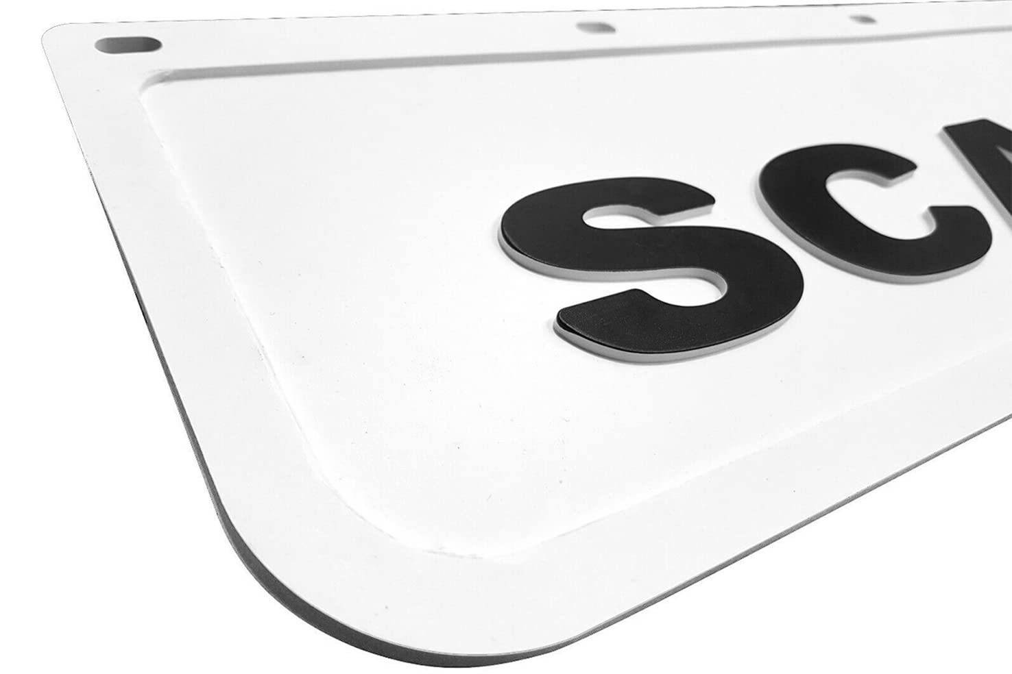 2 pezzi Paraspruzzi Parafanghi in Gomma Dura per Camion 60x18 cm, Bianco con Scritta in Rilievo 3D