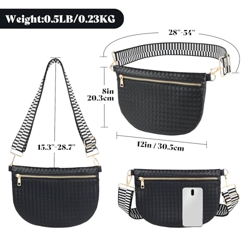 Woven Crossbody Bags for Women Leather Belt Bum Sling Purse Fanny Waist Pack Chest Shoulder Bag for Women-Black4