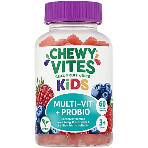 Chewy Vites Kids | Multi-Vit & Probio 60 Gummy Vitamins | 11 Essential Nutrients| 1 Billion Cultures |2 Months Supply | Real Fruit Juice | Vegan | 3 Year+ Cover