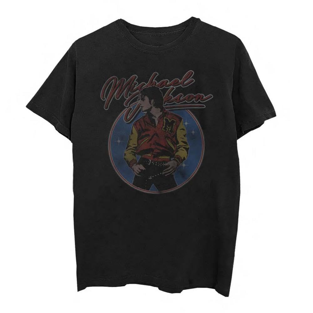 Michael Jackson Unisex-Adult Michael Jackson Official Merch Circle Graphic T-Shirt, Black, Small