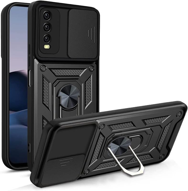 Image of MoreFit Hard Dazzle Compatible with Vivo Y20i, Hybrid Shockproof Bumper Defender Cover, Kick Stand Hybrid Desk Stand for Vivo Y20i / Vivo V2027 - Shutter Black