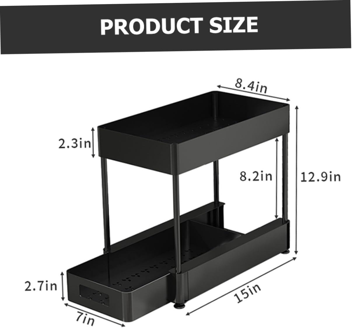 STOBAZA Under Sink Organizer Pull out Storage Rack for Bathroom and Kitchen Versatile Cabinet Shelves for Toiletries and Spices Space Saving Design with Ventilated Bottom