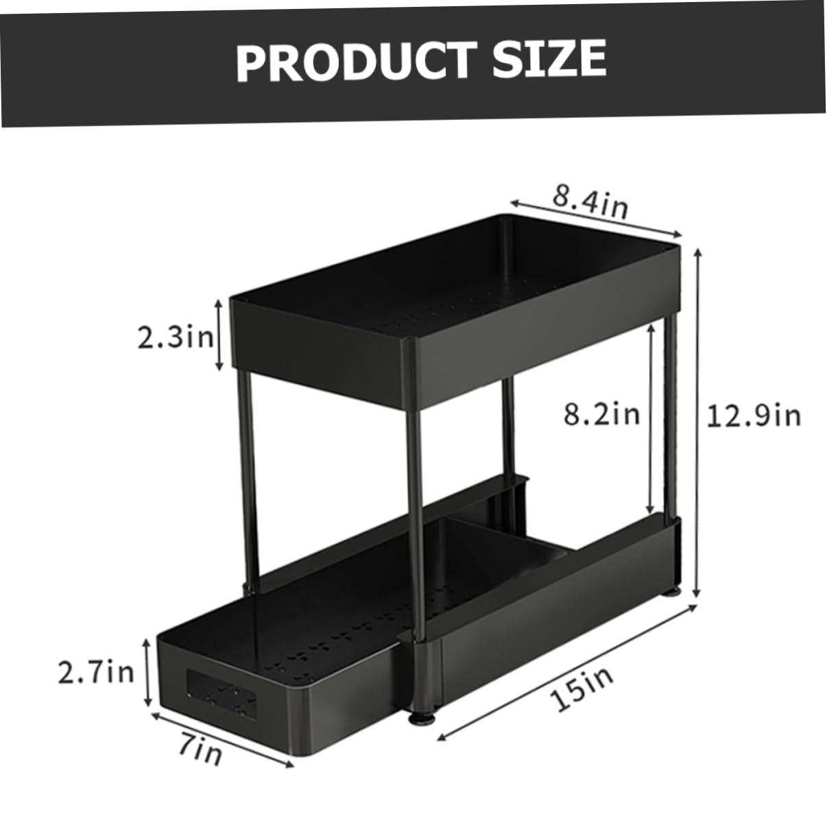 STOBAZA Under Sink Organizer Pull out Storage Rack for Bathroom and Kitchen Versatile Cabinet Shelves for Toiletries and Spices Space Saving Design with Ventilated Bottom