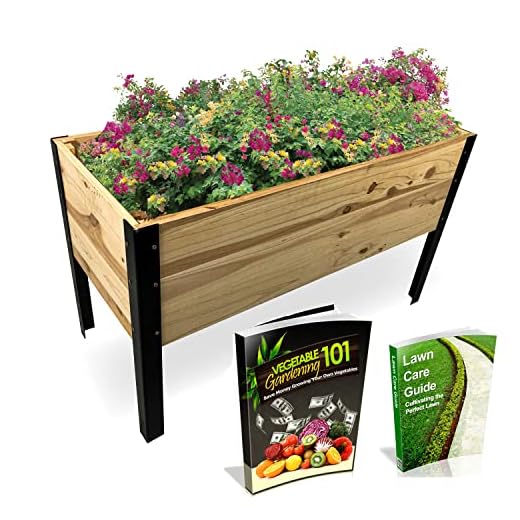 Backyard Expressions Raised Garden Bed, Elevated Wood Planter Box Stand - 35.5" W x 15.5" D x 22" H
