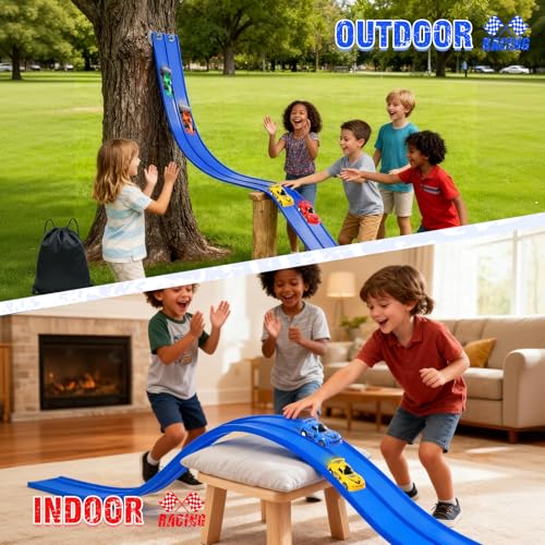 20 Ft Flexible Race Track Toys, Flex Race Car Ramp Track with 4 Race Cars & Suction Cups Rolls Up Portable DIY Race Track Anti Gravity Car Track Set,Kids Racecar Track Toy(Blue) by Yunzuiyue - Image 7