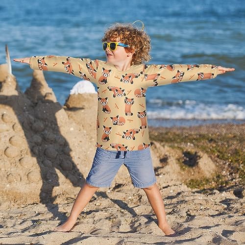 Image of CaTaKu Cute Red Panda 5T Boys Rash Guard Swim Shirts Long Sleeve UPF 50+ Sun Shirts Swimwear for Boys Girls