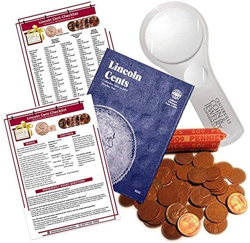 Lincoln Wheat Penny Starter Collection Kit, Part Two, Whitman [9030] Lincoln Cent Folder Vol. 2, One Roll of Wheat Cents, Magnifier and Checklist, (4 Items) Great Start for Beginner Collectors