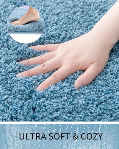 Bathroom Rugs Non Slip Washable, Ultra Soft Thick Shaggy Absorbent Bath Mats, High Density Foam Latex Non Slip Backing Bath Rugs, Microfiber Bath Mats for Bathroom Floor&Sink,24x17,Blue