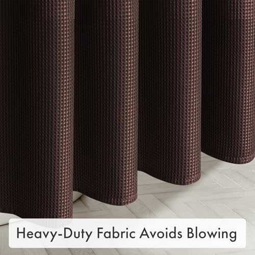 Image of AmazerBath Brown Shower Curtain Waffle Textured, Fabric Shower Curtain Thick Heavy Duty 240GSM Hotel Quality Bathroom Shower Curtains, 72 x 72 Inches