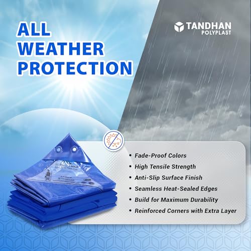 Image of Ecoraksha Gold Premium Multilayer Eco-Friendly Tarpaulin Sheet Waterproof Tirpal Heavy Duty 6 X 4 Ft Poly Tadpatri - Multipurpose 250 GSM Plastic Cover Tharpai, Thadika, Tarp (Blue)