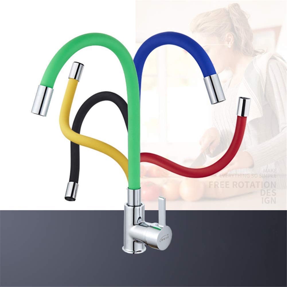 Rubinetto per lavello Cucina Bagno, Ottone Cromato Rubinetto per lavello da Cucina Nero Gomma Flessibile Miscelatore per Acqua Calda e Fredda Rubinetto Rotazione Rubinetto per Cucina/Verde Comfortable