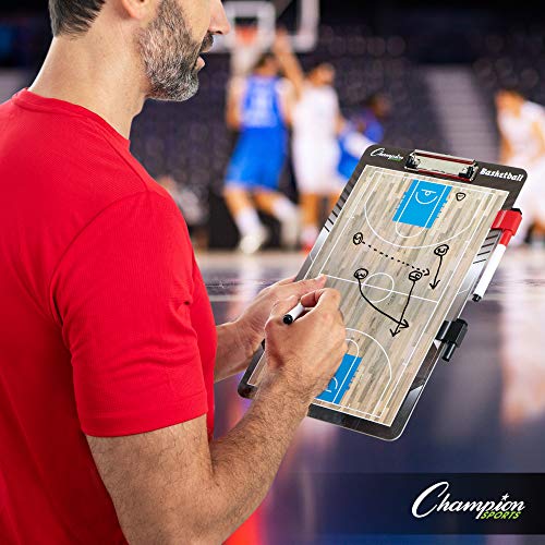 Champion Sports Dry Erase Clipboard For Coaching Basketball - Whiteboards For Strategizing, Techniques, Plays - 2-Sided Clipboards With Clip - Front Side Full Court - Backside Half Court And Lineup #TOP5