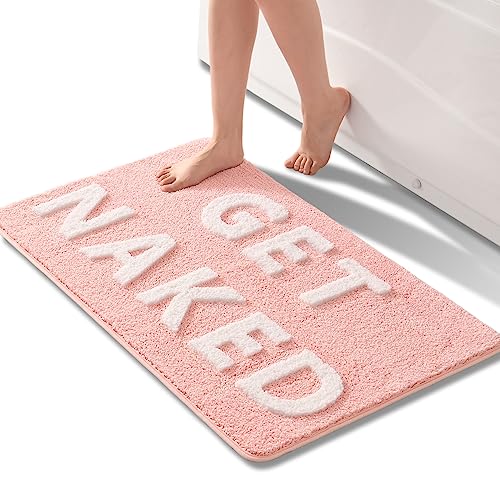 QJHOMO Get Naked Bath Mat Pink and White Bathroom Mats 60 x 90 cm