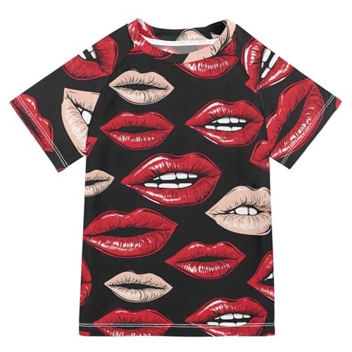 ALAZA Kids Rash Guard Boys Toddler Swim Shirts Short Sleeve Red Lips 1 UPF 50+ 3T