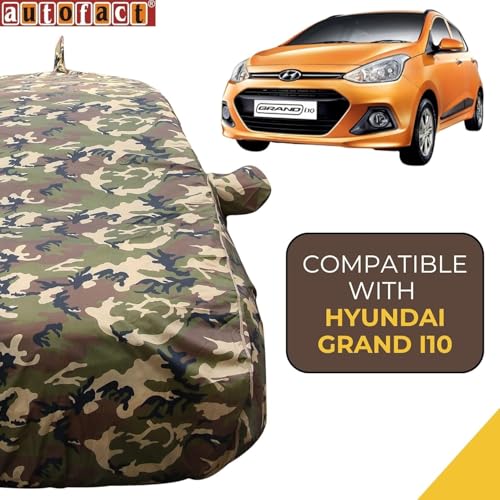 Image of Grand I10 Waterproof Car Cover with Mirror & Antenna Pockets, Jungle Print Army Design, 4x4 American Matty,Triple Stitched, Compatible with Hyundai Grand I10 Car Cover (2013 to 2019).
