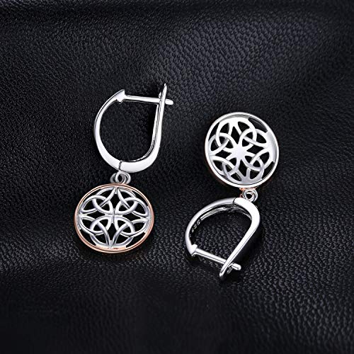 JewelryPalace Irish Celtic Knot Dangle Earrings, 14k Rose Gold Plated 925 Sterling Silver Hoop Earrings for Women, Love Drop Earrings for Women, Huggie Earrings for Women, Earring Sets Hoops Jewelry 5