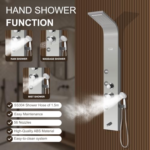 Image of JAAZ | Zander - Steel Matte Shower Panel | Waterfall & Rain Shower | 3 Function Body Jet (Steel Matte)