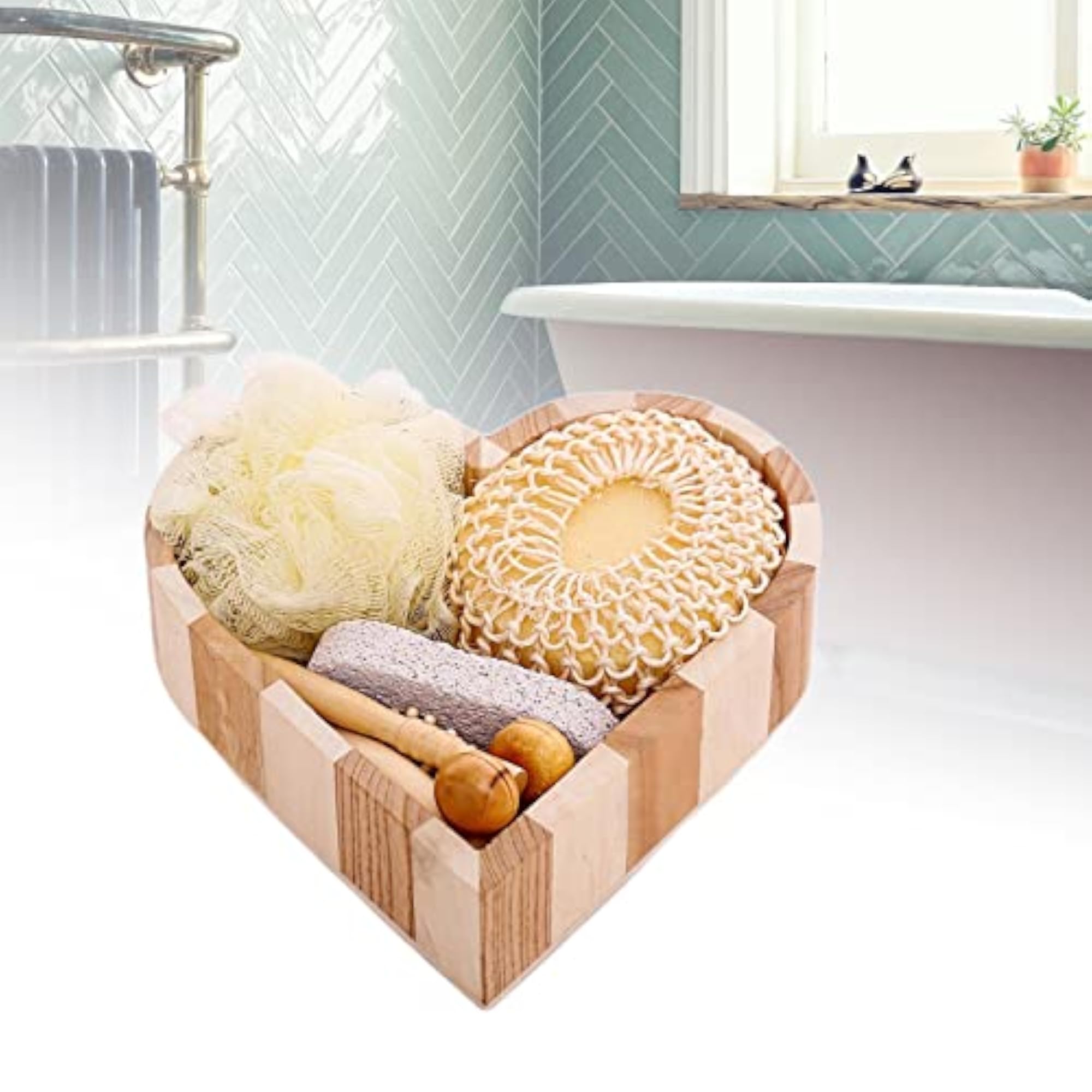 5pc Bath Set in Heart Wooden Box for Body and Foot SPA