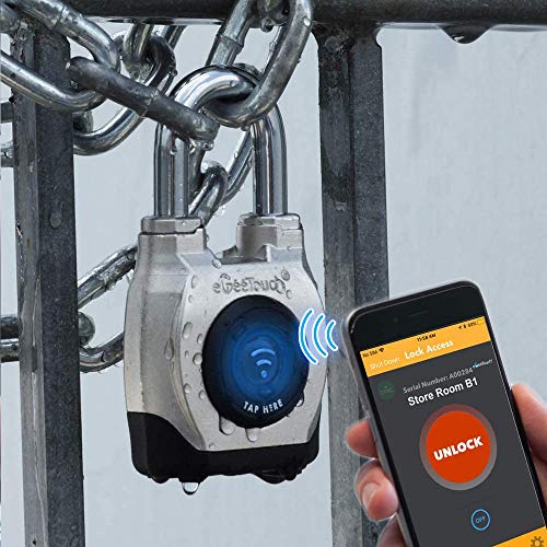 eGeeTouch 4th GEN. Outdoor Smart Padlock, Weatherproof, Rugged Design for Commercial use, Bluetooth + NFC (Short Shackle)