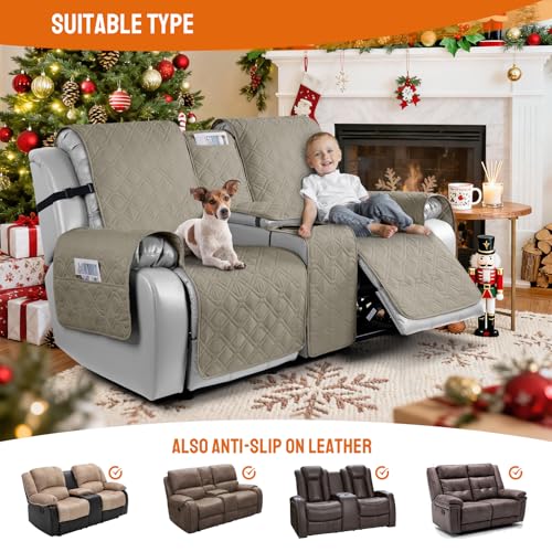 Image of VANSOFY Loveseat Recliner Cover with Console 100% Waterproof Sofa Slipcovers Non-Slip Reclining Couch Cover Split Sofa Covers Furniture Protector for Pets, Dogs(Khaki)