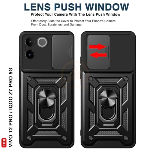 Image of Armor Bumper Back Cover Case for Vivo T2 Pro /iQOO Z7 Pro | Rotating Camera Cover, Ring Holder & Kickstand | Heavy Duty & 360 Degree Protection Vivo T2 Pro /iQOO Z7 Pro Back Cover (Black)
