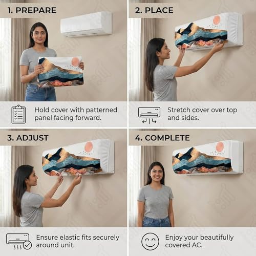 Image of Split AC Cover 1 ton, 1.5 ton to 2 Ton |Designer Digital Print Indoor AC Dust Cover | Stretchable Lycra Fabric | 38x12x9 Inch | Washable Polyester AC Indoor Unit Cover | Dust Dirt Resistant