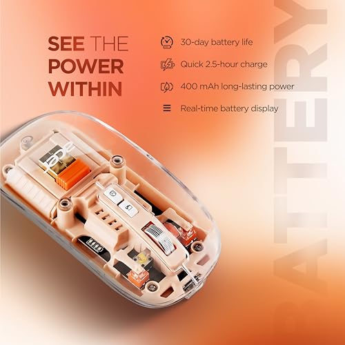 Image of acer Clearview Transparent Wireless Mouse with Triple-Mode Connectivity, Silent Click Tech, Metal Scroll Wheel,1600 DPI Optical Sensor, USB-C Charging, Compatible Windows, MacOS, iOS, Android-Peach