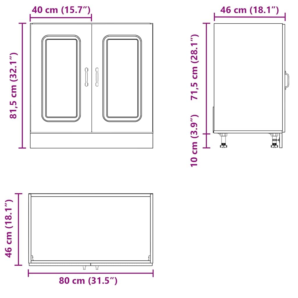 Kalmar szafka pod zlewozmywak, wygląd starego drewna, 80 x 46 x 81,5 cm, materiał drewnopochodny z regulowanymi nóżkami, miejsce do przechowywania naczyń, talerzy, garnków, szafka kuchenna do