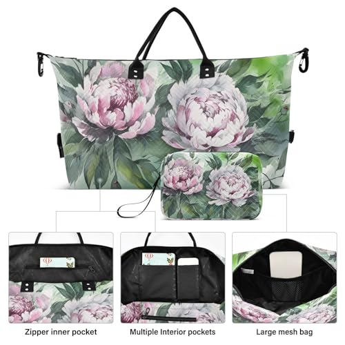 Large Travel Duffel Bag, Peony Watercolor Sports Tote Gym Bag, Shoulder Weekender Overnight Bag for Women Men, Carry On Luggage with Toiletry Bags2