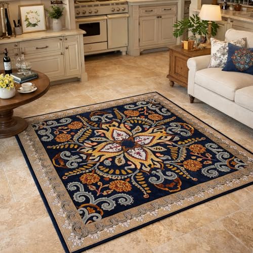 Alfombras lavables para dormitorio que no resbalan con estampado azul 2