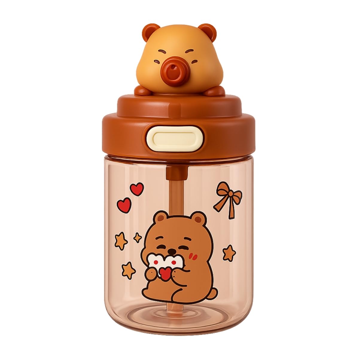 GUCHIGU Kids Sipper Bottle with Straw for Baby | Leak-Proof, BPA-Free Water Bottle with Cute Design Lid & Strap | Easy Grip, 360° Drinking | Baby Toddler Water Sipper Cup (Brown, 450ml)-picture-27