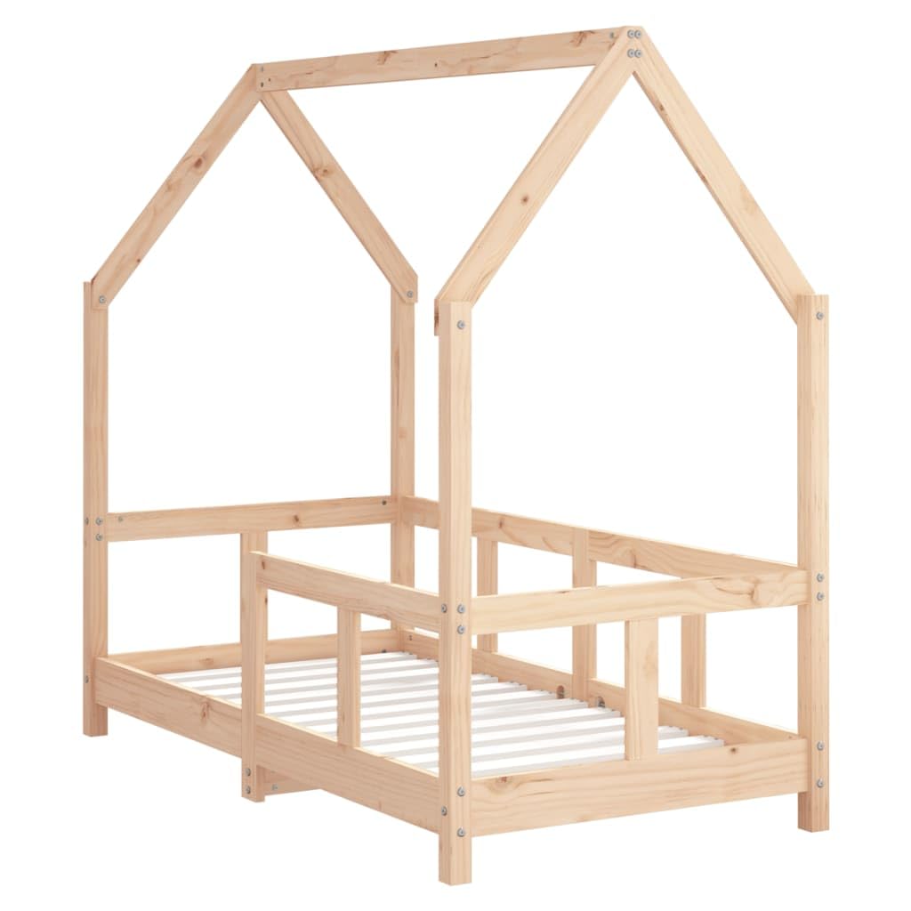 Lettino per bambini, 70 x 140 cm, in legno massello di pino con rete a doghe, letto a sbarre per bambini, spazio per dormire e area giochi, in legno stabile per la cameretta dei bambini