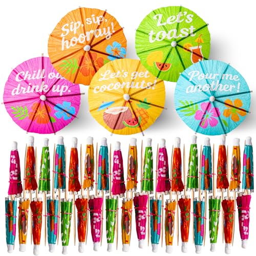 BIGLIKE Cocktail Umbrellas for Drinks - 200 PCS Tropical Paper Drink Umbrellas Cocktail Picks, Party Garnish for Umbrella Straws Decorations, Mini Topper Sticks for Tiki, Luau, Hawaiian Decor