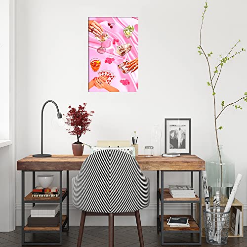 Hemolal Pink Luck Playing Cards Aesthetic Poster Funky Cocktail Dice Canvas Wall Art Vintage Poker Night Prints Painting Funny Casino Gambling Dice Chips Room Decor For Bar 12X16In Unframed #TOP2