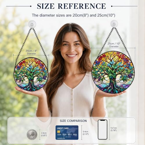 Stained Glass Window Hanging, Tree of Life 3D Embossed Diamond Glass S - image 6